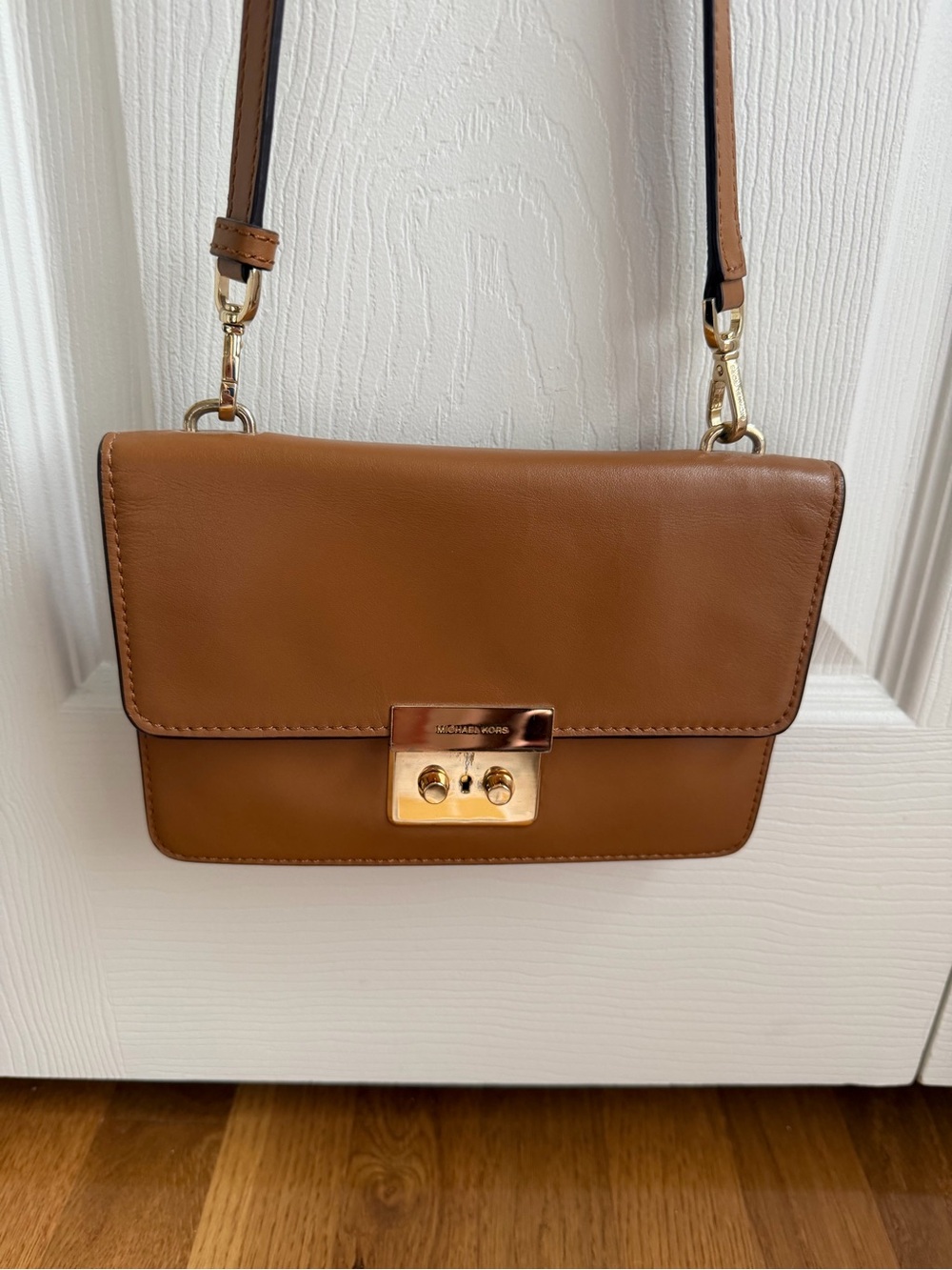 Michael Kors Tan Leather Crossbody with Gold-Tone Lock